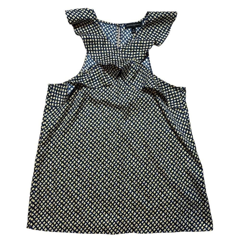 Banana Republic Cross Neck  Navy And Yellow Sleeveless Top Women’s Size Small